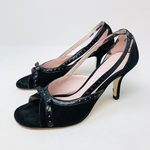 A. GIANNETTI black  suede peep toe heels, made in Italy, size 7.5
